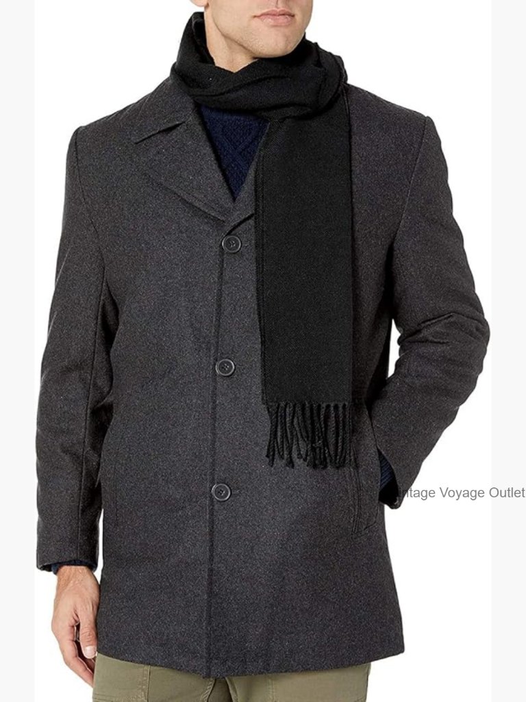 Men's Wool Blend Car Coat With Scarf - 34" Overcoat